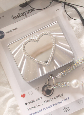 ins韩系极光镭射补妆镜子爱心适用华为puraX手机壳Pocket2荣耀MagicV折叠屏OPPOFindN3Flip小米MIXFlip保护套