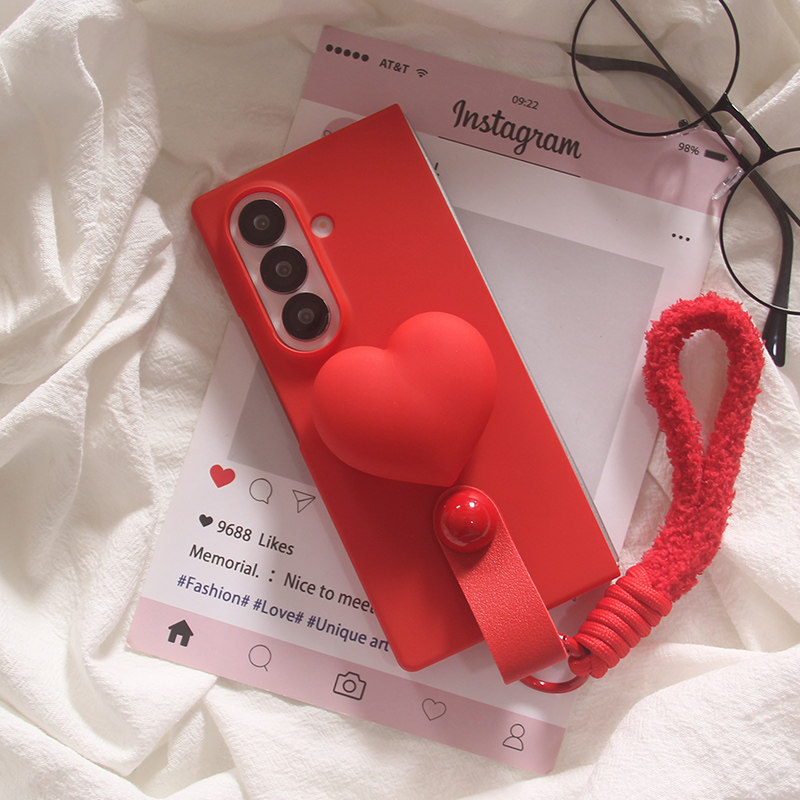 ins日韩立体红色爱心支架适用三星zfold7手机壳折叠屏fol