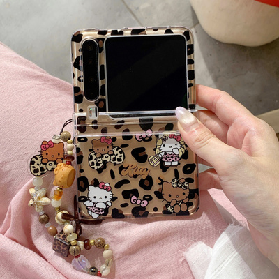 ins韩系豹纹KT猫适用华为puraX手机壳pocket2小米MIXFlip2折叠屏OPPOFindN3Flip摩托罗拉Razr60三星zflip75套