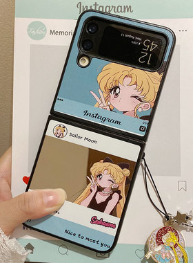 适用华为PuraX手机壳Pocket2日韩ins镜子卡通美少女战士OPPOFindN3Flip折叠屏三星ZFlip7/6/5小米mixflip2壳