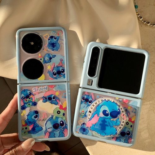 韩系ins卡通可爱史迪仔适用华为Pura X手机壳创意新款Pocket 2磁吸支架小米mixflip2折叠屏保护套手链女款