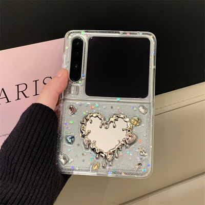 适用华为puraX手机壳Pocket2韩风ins滴胶亮片镜子爱心OPPOFindN3Flip折叠屏小米mixflip荣耀MagicVFlip保护套