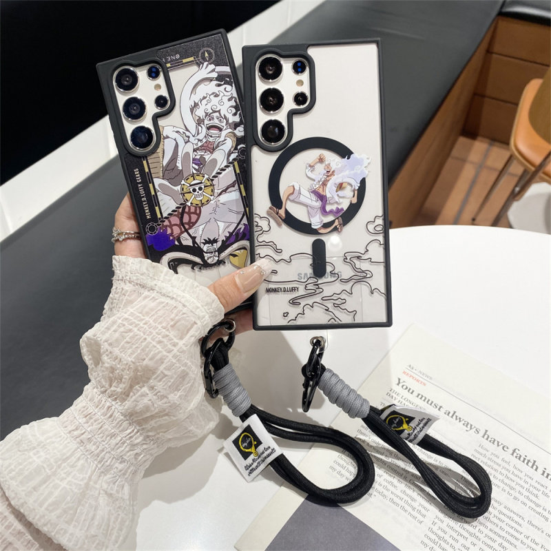 ins潮牌卡通太阳神路飞尼卡适用三星GalaxyS25Ultra手机壳s24plus磁吸支架S23ultra手链s22+防摔保护套女款