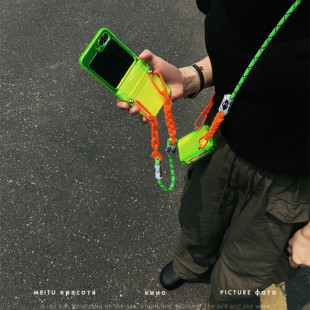 ins潮酷简约荧光绿适用于三星Zflip7手机壳zflip5新款zflip4折叠屏zflip6创意斜跨挂绳防摔w23flip保护套男女