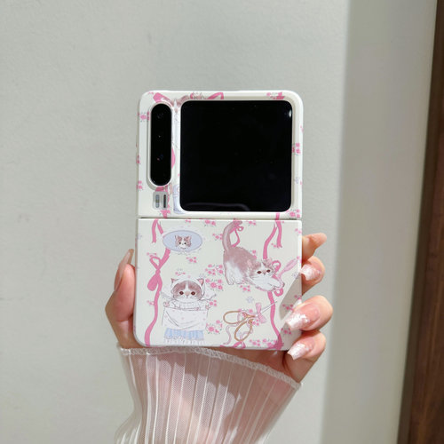 适用华为PuraX手机壳Pocket2折叠屏P50Pocket韩风少女可爱猫咪OPPOFindN3Flip三星zflip6/5/4小米mixflip硬壳