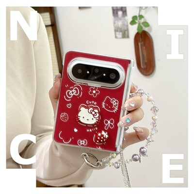 ins日韩立体卡通酒红草莓猫咪适用华为puraxmax手机壳新款折叠屏保护套华为puraX个性xma x2中轴全包防摔外壳