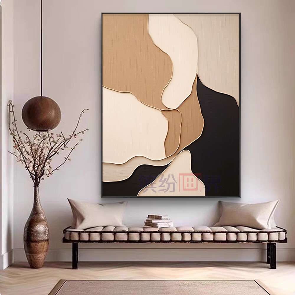 现代手绘肌理油画客厅玄关背景墙装饰画抽象色彩色块复刻艺术画图片