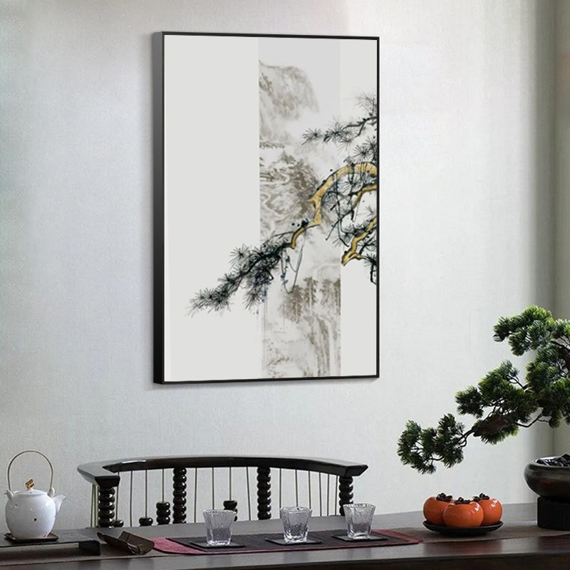 新中式禅意装饰画客厅玄关书房茶室软装样板房设计师松树山水挂画