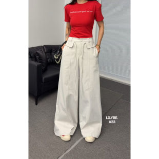 领袖瑛贝儿2026春季新款韩版高腰时尚宽松百搭显瘦阔腿裤女长裤