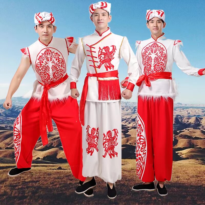 新款陕北民歌安塞腰鼓演出服民族秧歌舞打鼓服舞龙端午龙舟服2023