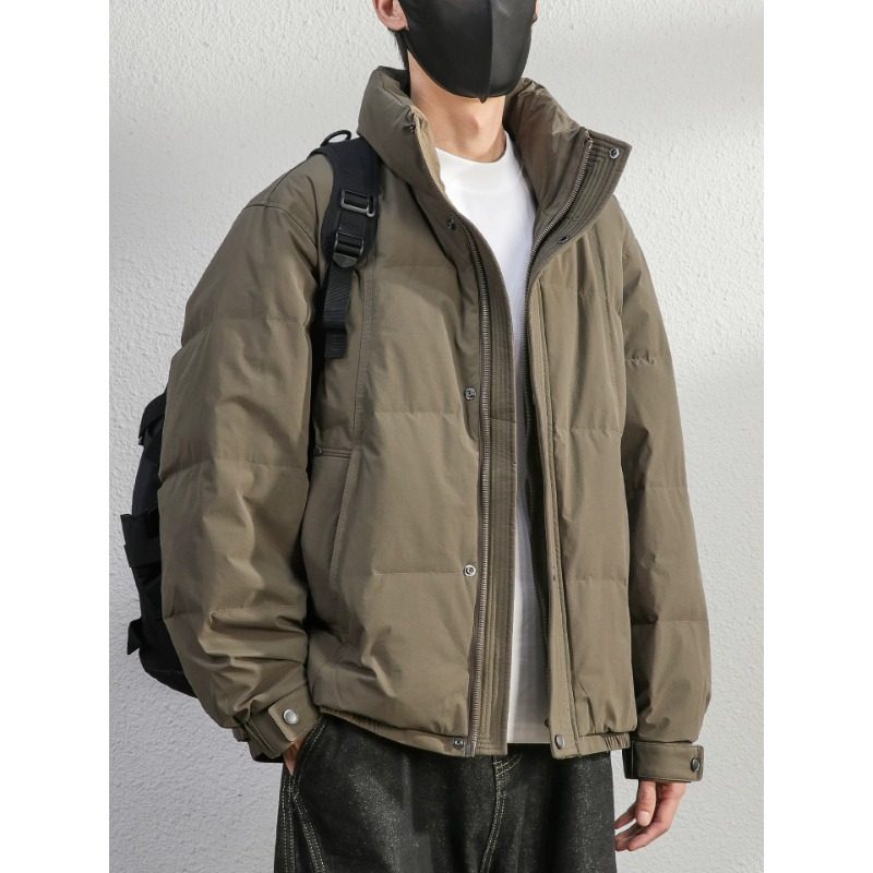 专柜极简90白鸭绒短款羽绒服男士立领冬季保暖加绒加厚外套男夹克