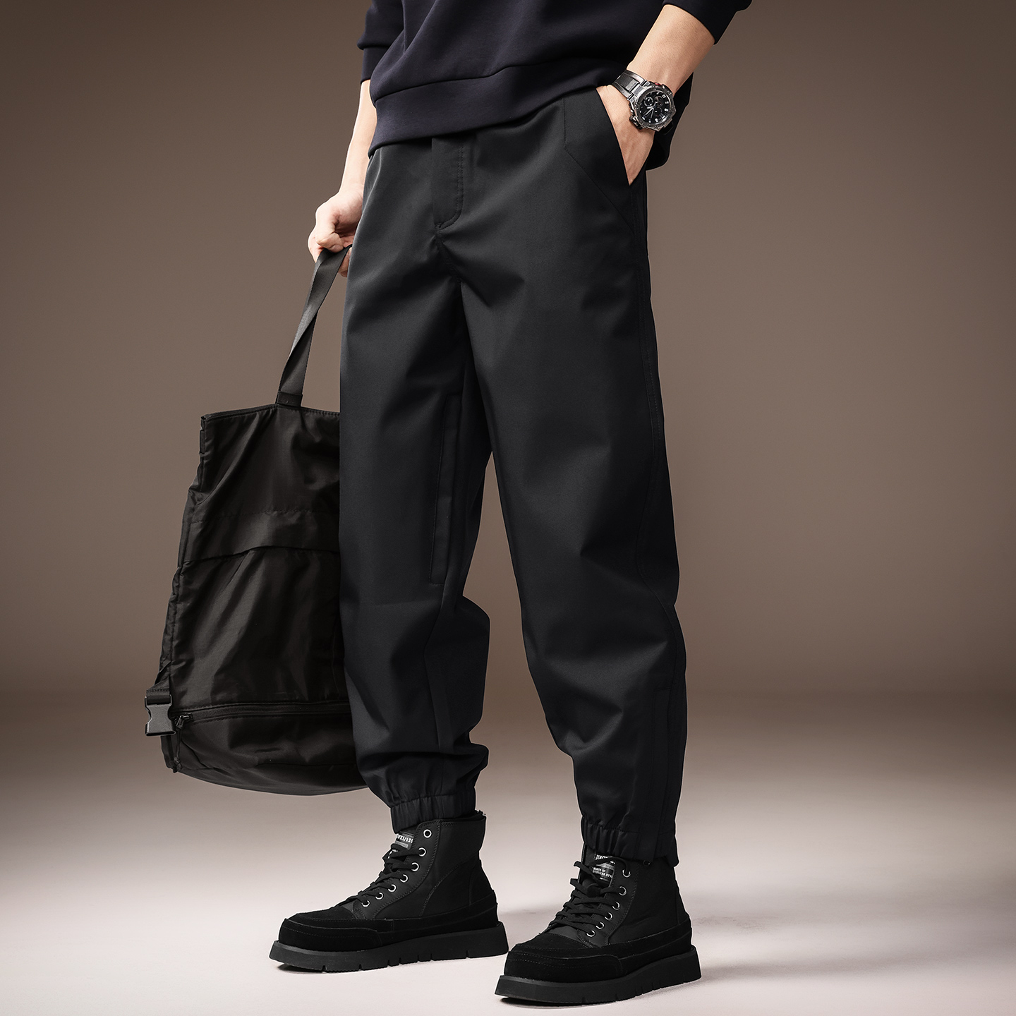 高端美式复古黑色户外工装裤