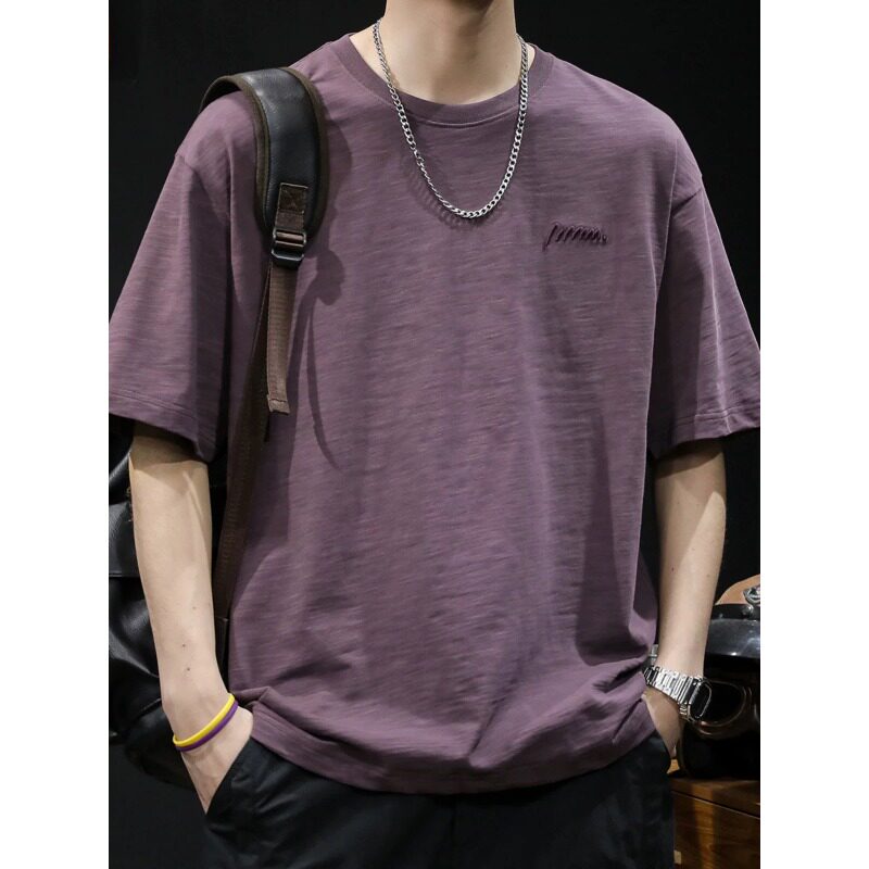 竹节纯棉短袖t恤男士夏季衣服2026新款半袖大码潮牌男装长袖体恤