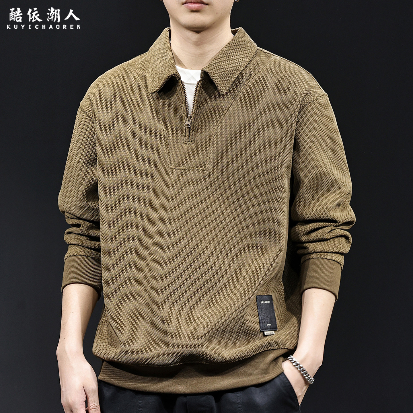 欧棉加绒加厚拉链翻领男士卫衣2025新款秋冬宽松大码休闲高端衣服