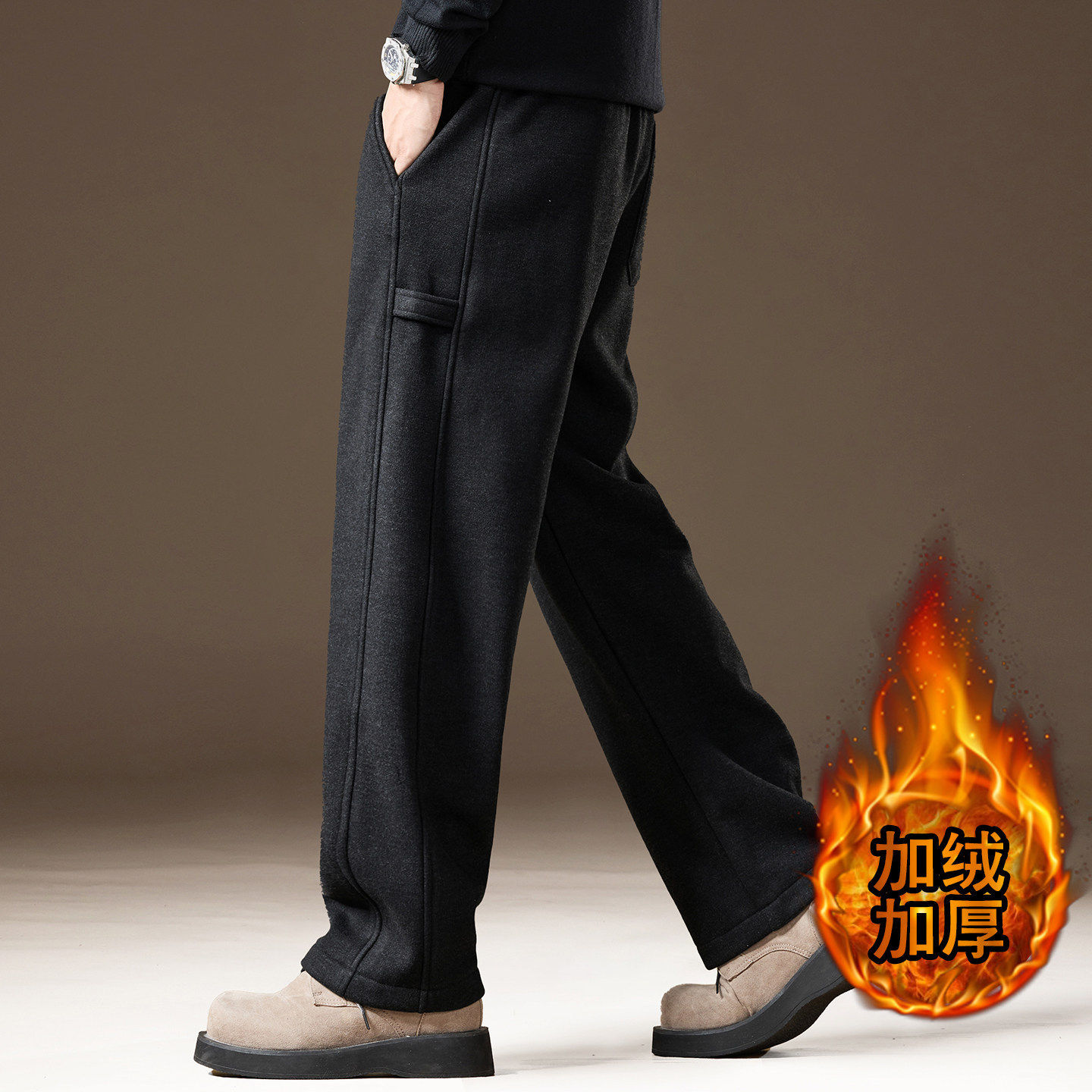 高端美式复古含羊毛直筒卫裤男冬季加绒加厚运动宽松百搭休闲裤子,男装,卫裤,淘宝优惠券,粉丝福利购,淘宝优惠卷