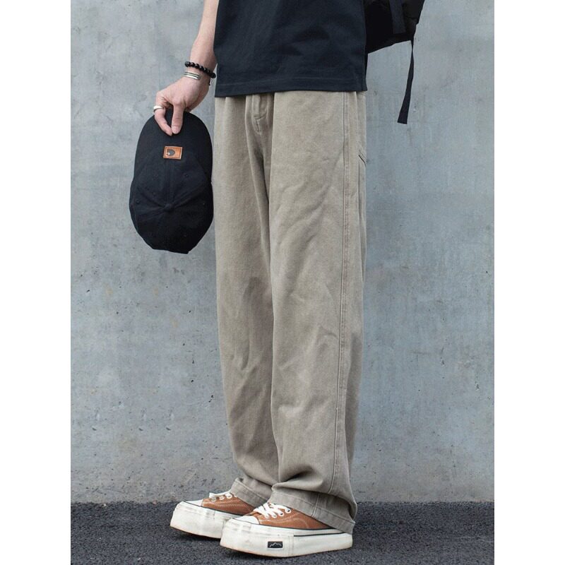 2026春秋款工装休闲裤男美式复古水洗纯棉春季宽松阔腿直筒长裤子