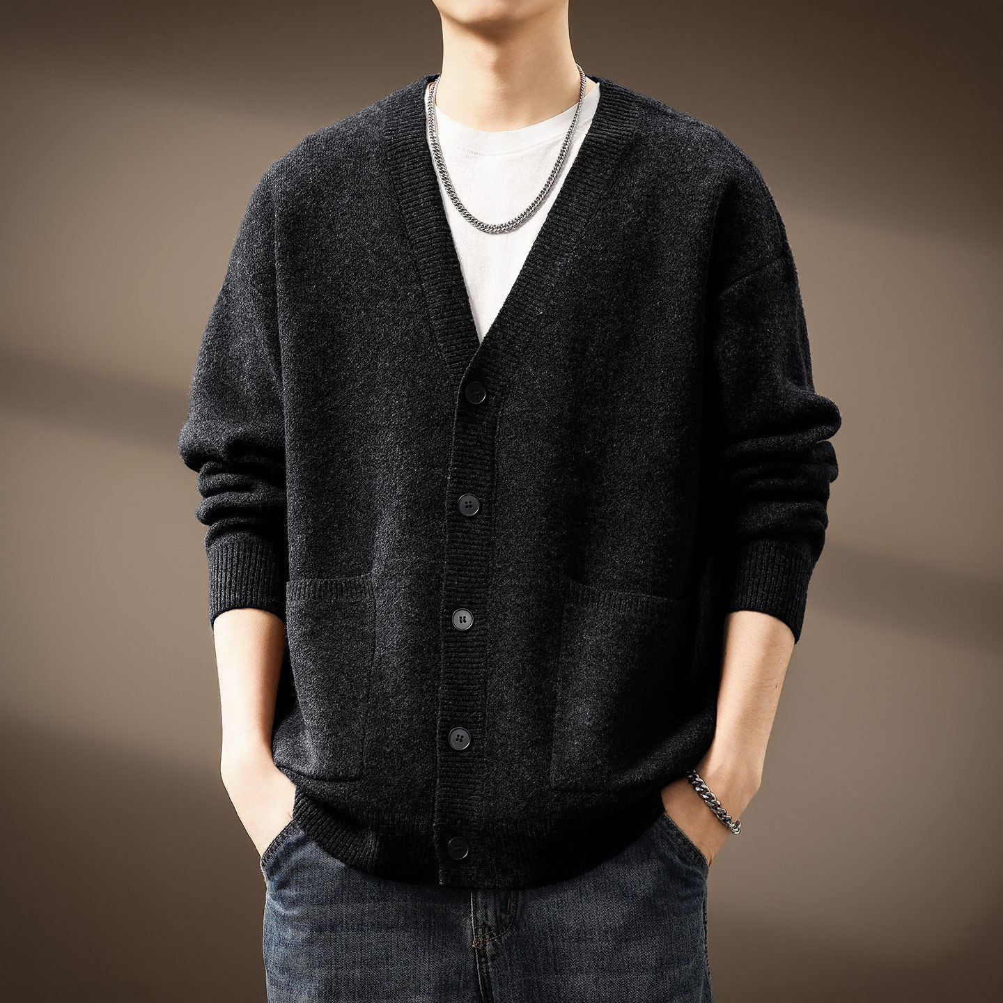 高端美式复古750g重磅V领开衫毛衣男冬季慵懒风含羊毛针织衫外套,男装,针织衫/毛衣,淘宝优惠券,粉丝福利购,淘宝优惠卷