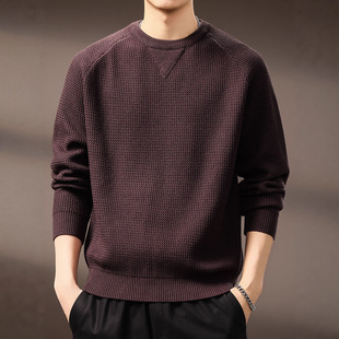高端美式复古硬汉圆领毛衣男士秋季宽松潮牌针织衫慵懒风线衣外套