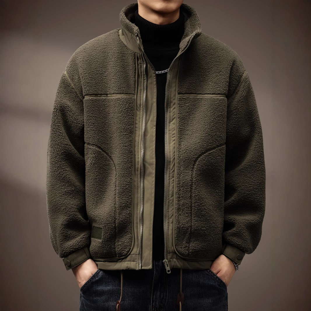 高端颗粒绒保暖立领棉衣外套男2025冬季新款宽松工装夹克男士棉服