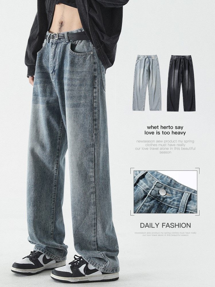 长裤牛仔裤直筒系带水洗夏季