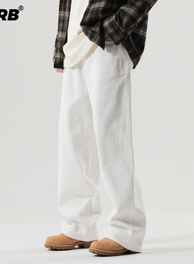 RHRB男士白色牛仔裤男款春秋直筒阔腿高个子加长美式潮牌裤子夏季