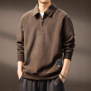 高端半拉链雪尼尔立领卫衣男秋季新款条绒长袖Polo衫宽松大码上衣