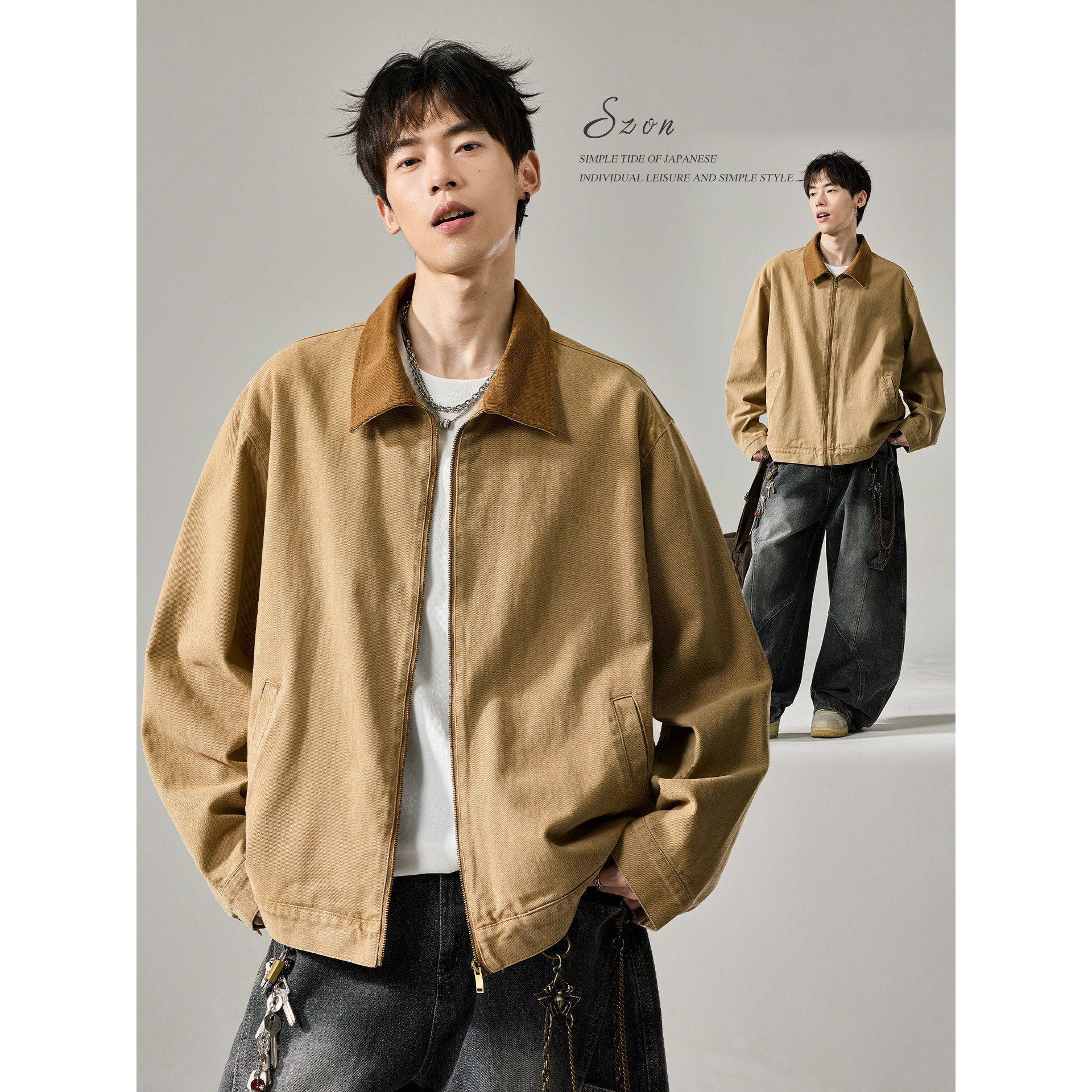 工装外套男美式巴恩风纯棉棒球服