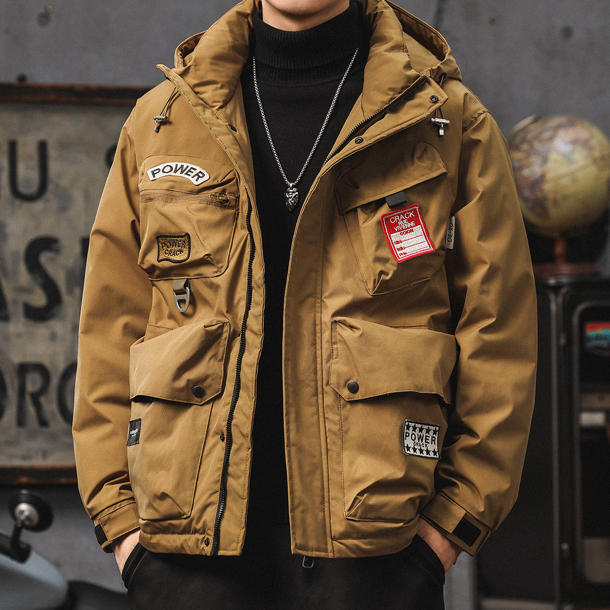 工装冲锋夹克衣服男冬季羽绒服