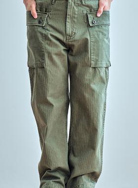 老芬staph 日本进口重磅人字纹鱼骨纹面料蜡染工装休闲裤 P44 HBT