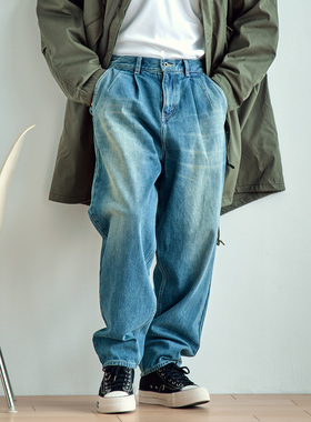 staph 老芬 日本进口面料冈山丹宁双摺锥形牛仔裤 12oz