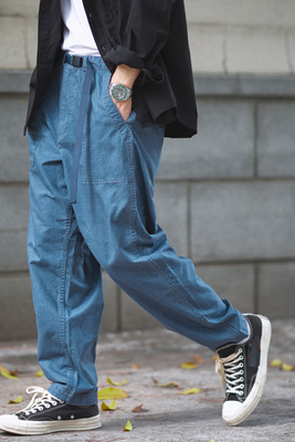 日本进口紫标面料蓝染锥形腰带裤