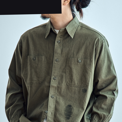 老芬staph日本进口棉麻面料造旧破坏工装衬衫衬衣ARMY N3 SHIRT
