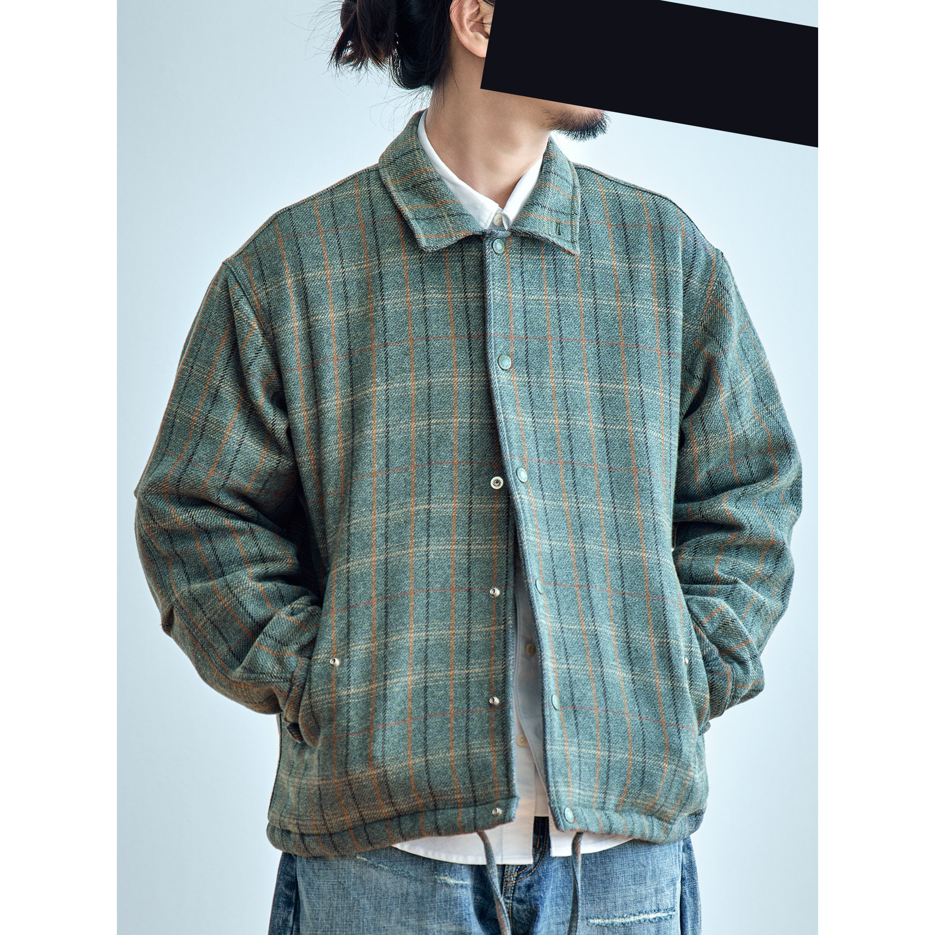 老芬staph日本进口面料重磅法兰绒格纹教练夹克棉服夹棉外套