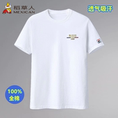 t恤圆领半袖 短袖 百搭休闲纯棉白色上衣男 男士 100%全棉恒稻草人季
