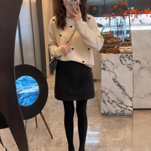 韩系毛呢半身裙女百搭高腰显瘦通勤A字短裙轻熟简约风黑色高级感