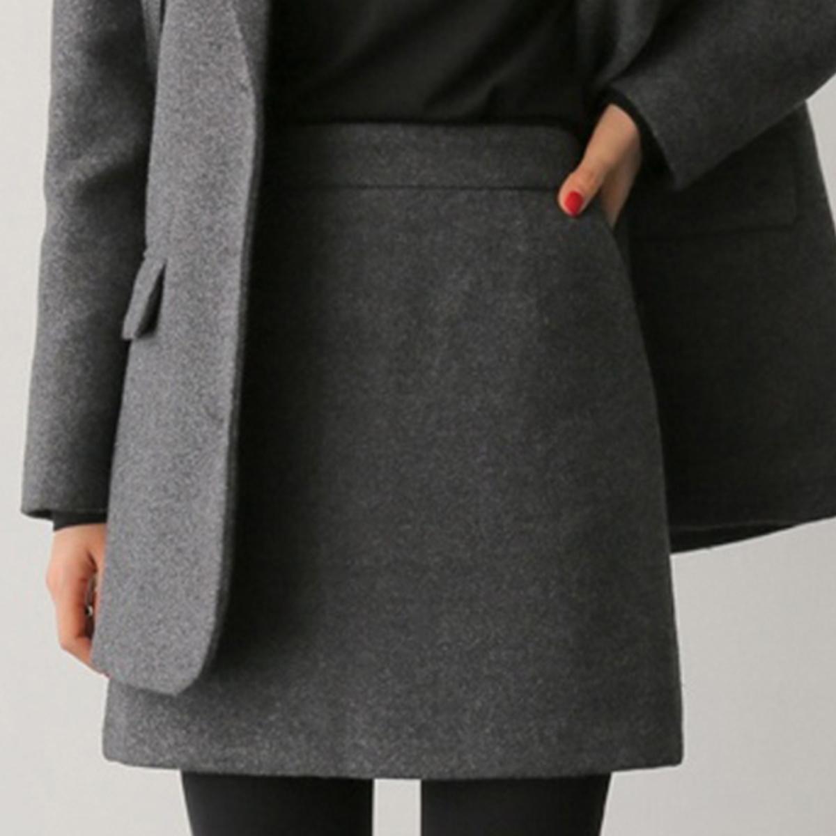 毛呢半身裙2024爆款秋冬高腰外穿