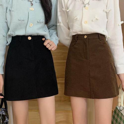 灯芯绒a字半身裙2025新款