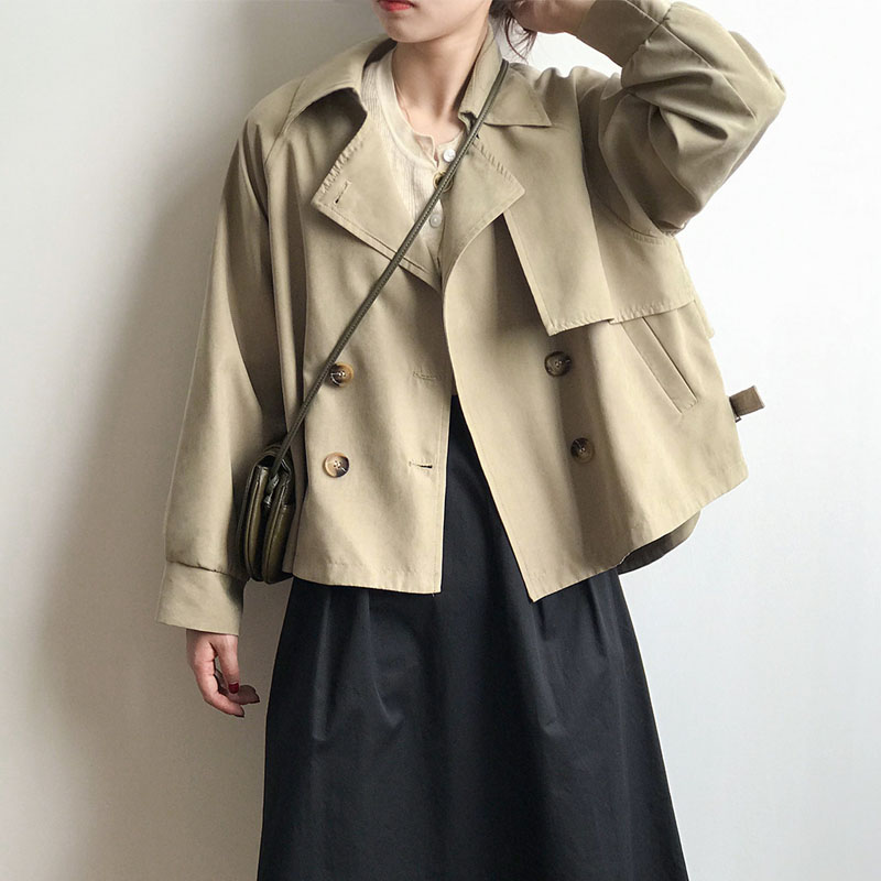 2023秋季新款女装复古小个子短款风衣韩版纯色宽松气质休闲外套女