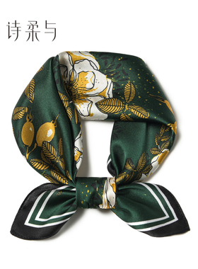 爆款送礼真丝丝巾小方巾女百搭春秋韩版小领巾绿色桑蚕丝丝巾