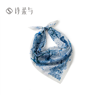 治愈森系女士真丝中方巾桑蚕丝双绉缎温柔百搭气质领巾发带