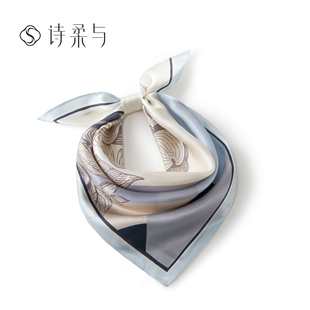 配饰头巾飘带女 百搭衬衫 简约线条花卉印花西部领巾 桑蚕丝小方巾