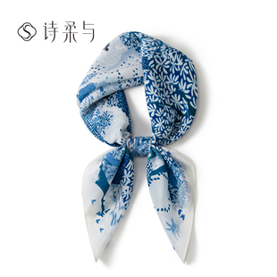 治愈森系女士真丝中方巾桑蚕丝双绉缎温柔百搭气质领巾发带