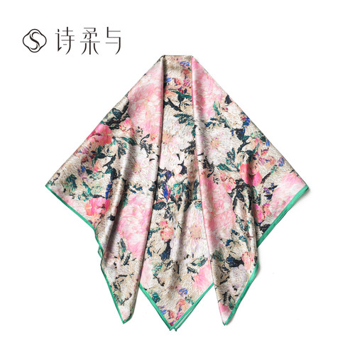 女士丝巾100%桑蚕丝轻奢高级感春夏秋装饰领巾女温柔感披肩新年礼