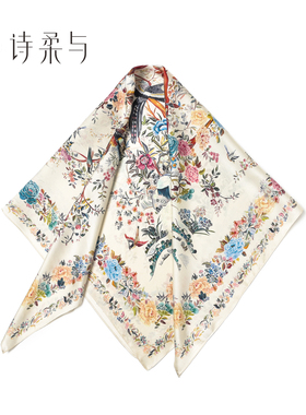 2026新款真丝女士方巾桑蚕丝印花大方巾春夏薄披肩仙女风时尚百搭