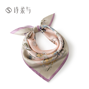 装 气质款 饰发带女 粉调花卉蝴蝶印花小方巾 清新花园风西部领巾