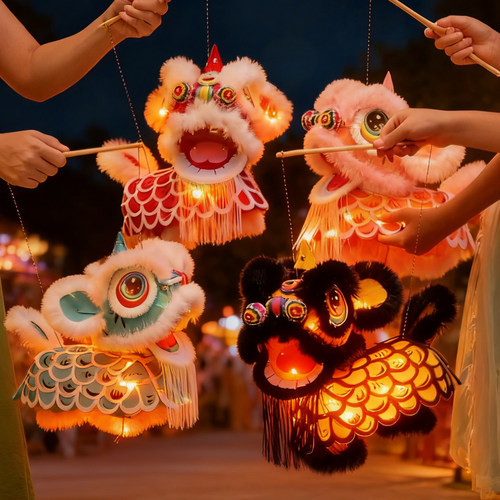2025中秋节非遗醒狮花灯幼儿园手工diy活动儿童拍照创意国潮灯笼