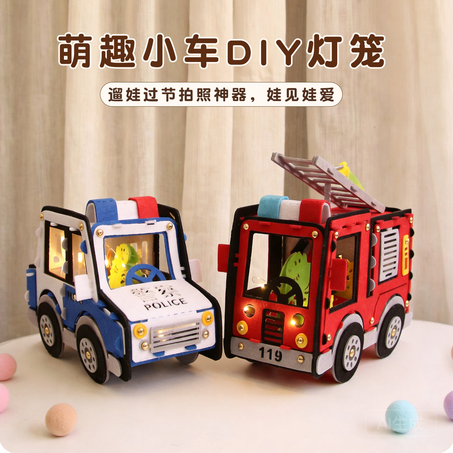 2026中秋新款儿童手工diy灯笼小朋友卡通工具车手提发光花灯材料
