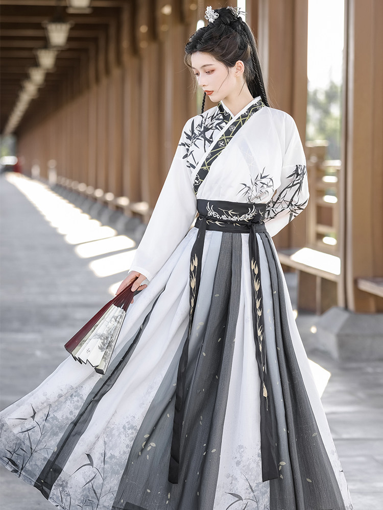 宋制汉服男女款成人女古装长褙子黑色中国武侠水墨风仙气飘飘夏季