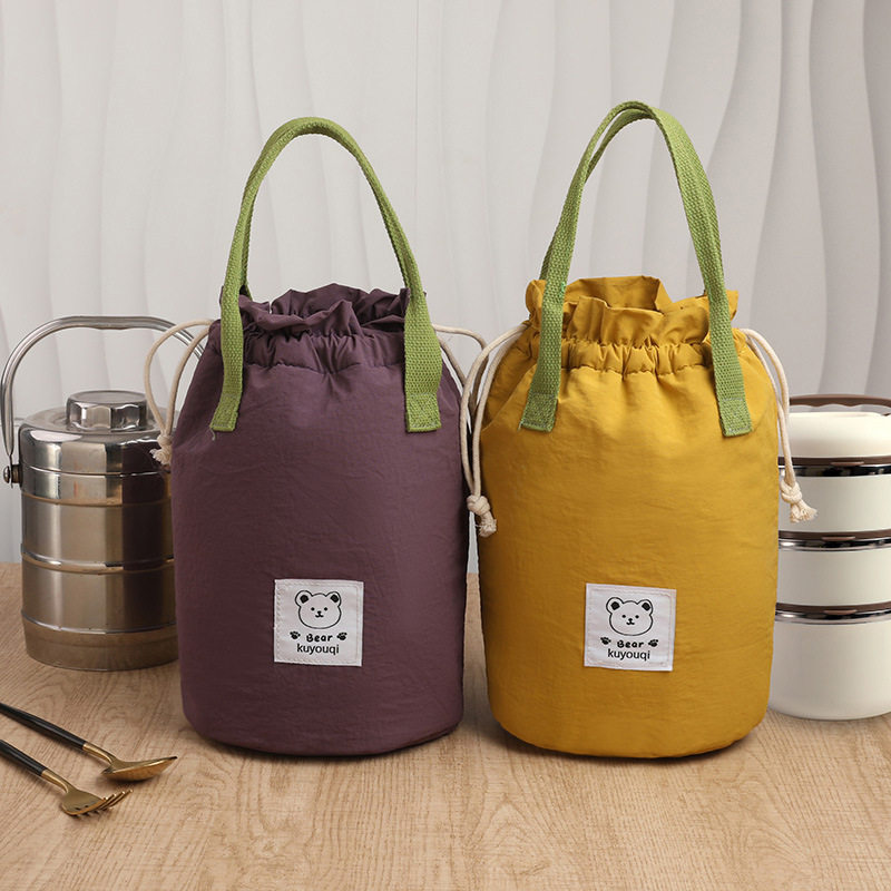 纯色圆桶束口饭盒袋手提袋子小学生保温防水便当包手拎餐包饭袋,收纳整理,饭盒袋,淘宝优惠券,粉丝福利购,淘宝优惠卷