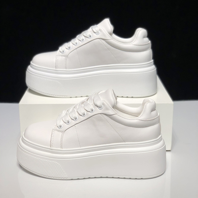 2025春新款真皮小白鞋女百搭厚底增高运动休闲板鞋时尚轻便松糕鞋